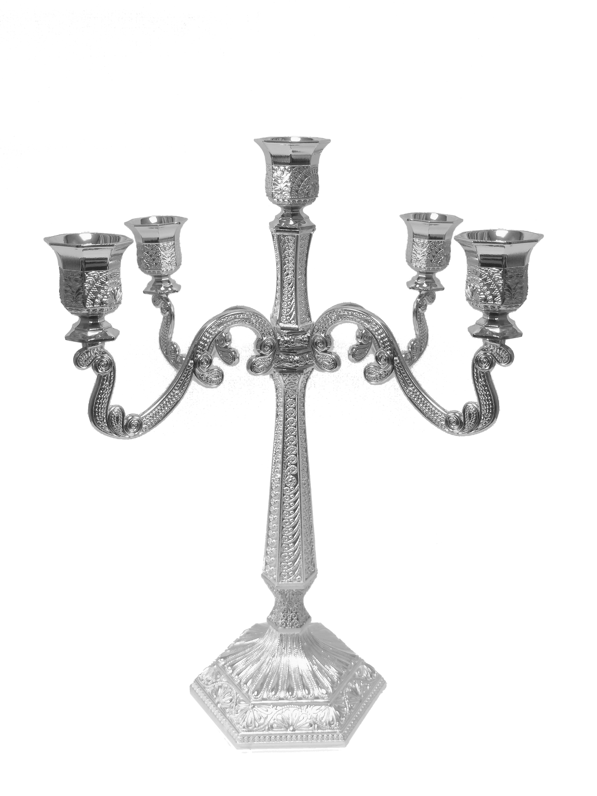 Silver Filigree Candelabra 5 Light 16" - LEHADAR