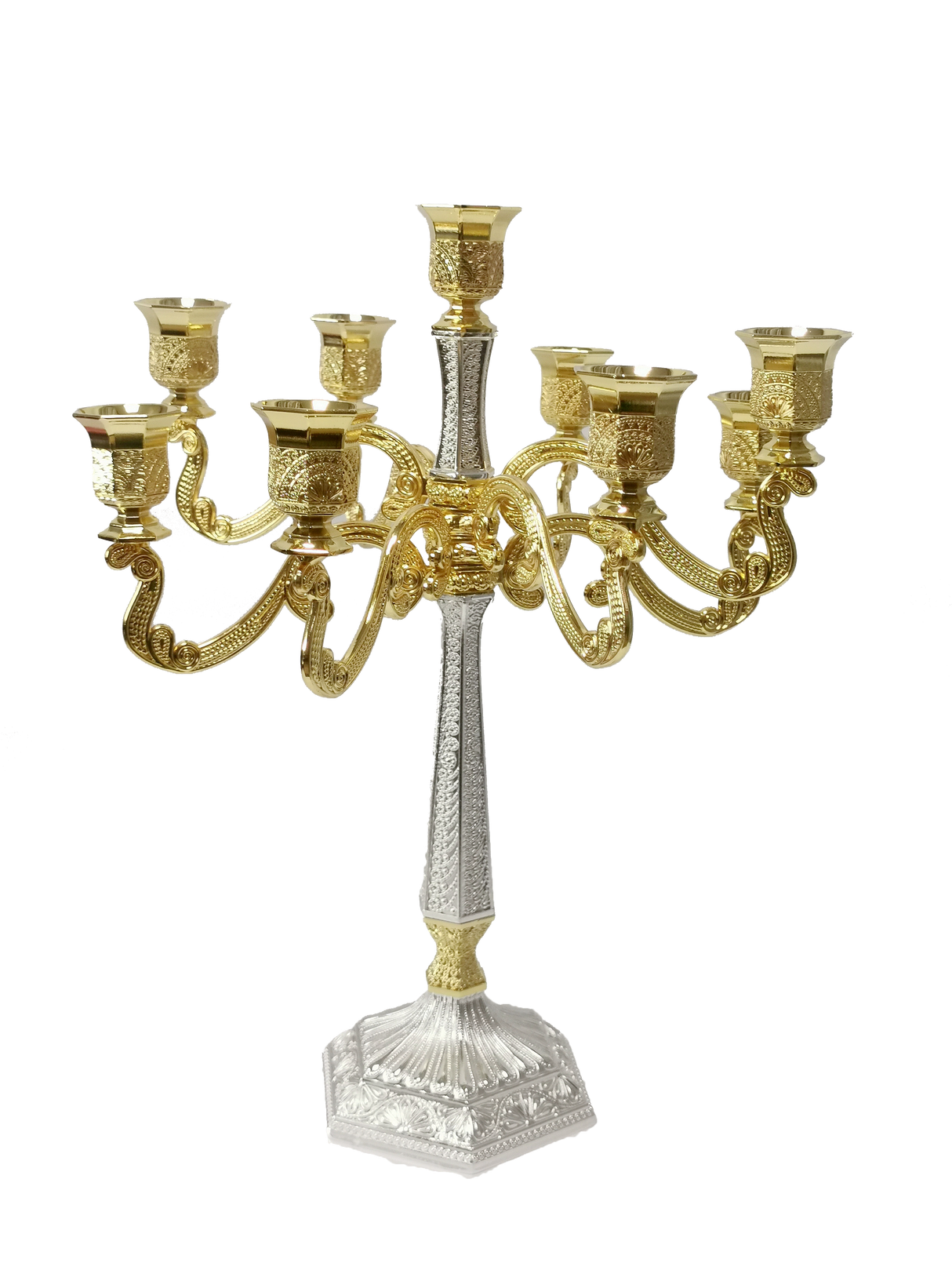 Silver & Gold Filigree Candelabra 9 Light 16" - LEHADAR