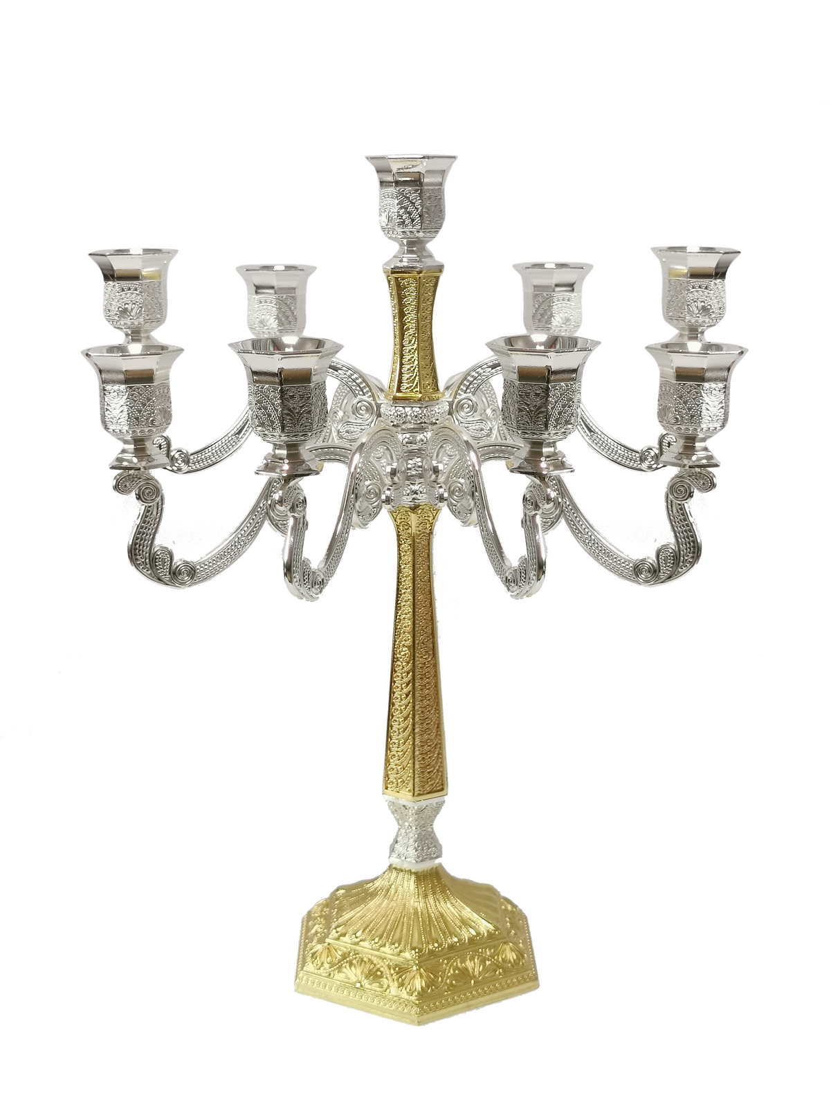 Silver & Gold Filigree Candelabra 9 Light 17" - LEHADAR