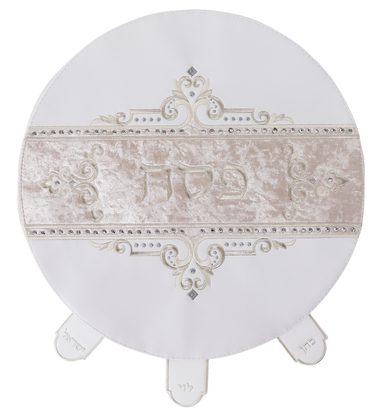 Matzah Cover Faux Leather with Velvet & Crystals 3 Pockets 40cm with Hard Plastic - LEHADAR