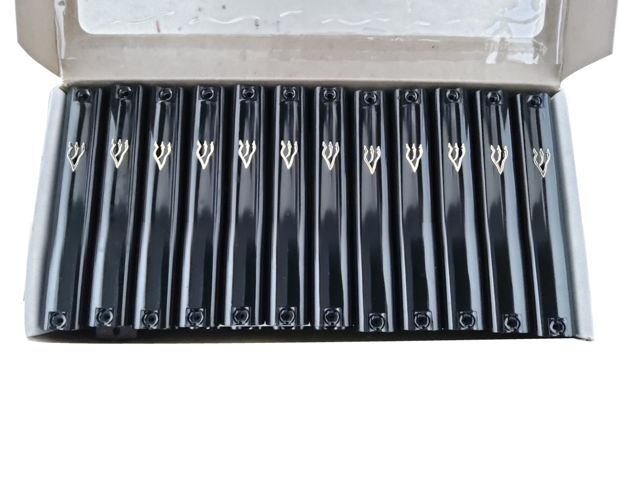 Case of 36 Black Plastic Mezuzah Covers-Gold 'Shin 7 Cm - LEHADAR