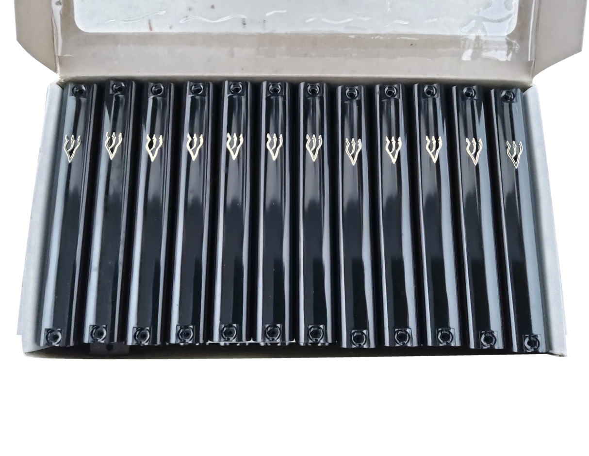 Case of 32 Black Plastic Mezuzah Covers-Gold 'Shin 10 Cm - LEHADAR