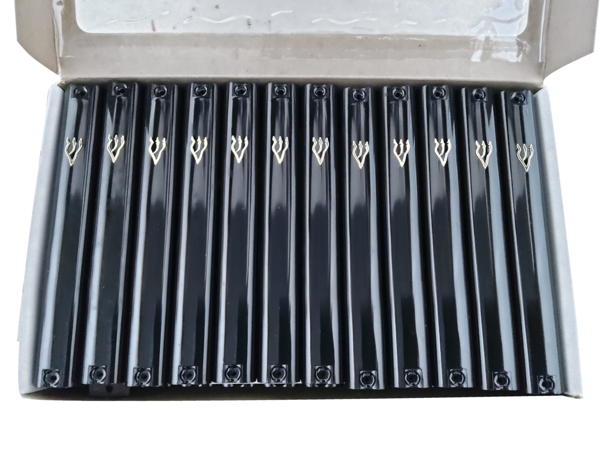 Case of 24 Black Plastic Mezuzah Covers-Gold 'Shin - LEHADAR
