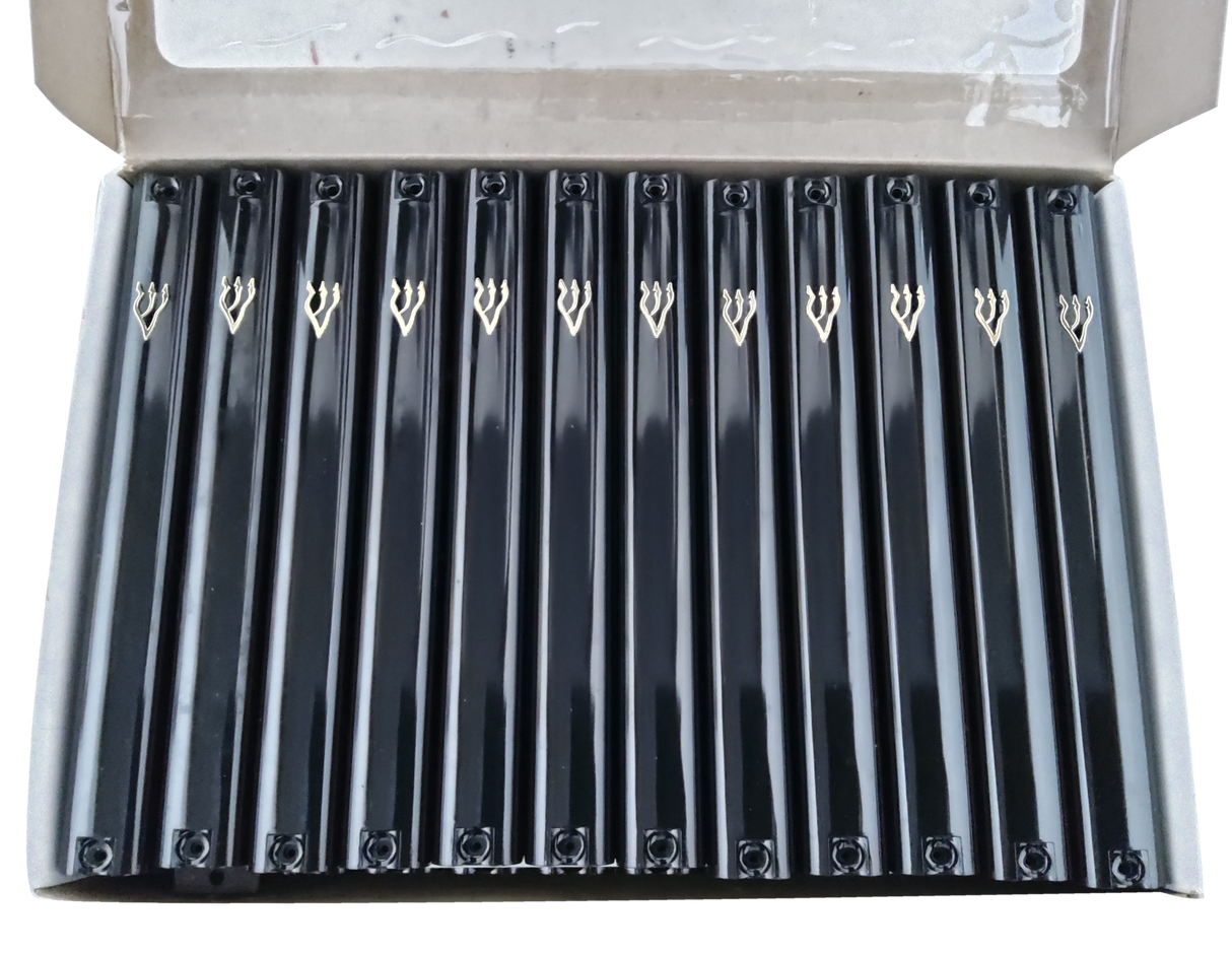 Case of 24 Black Plastic Mezuzah Covers-Gold 'Shin - LEHADAR