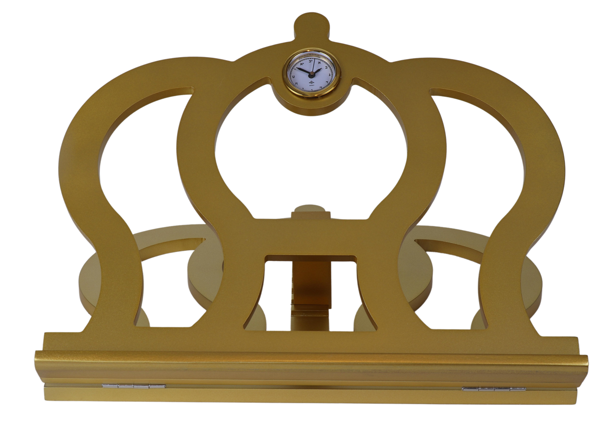 Gold Crown Shaped Table Top Shtender with Clock - LEHADAR