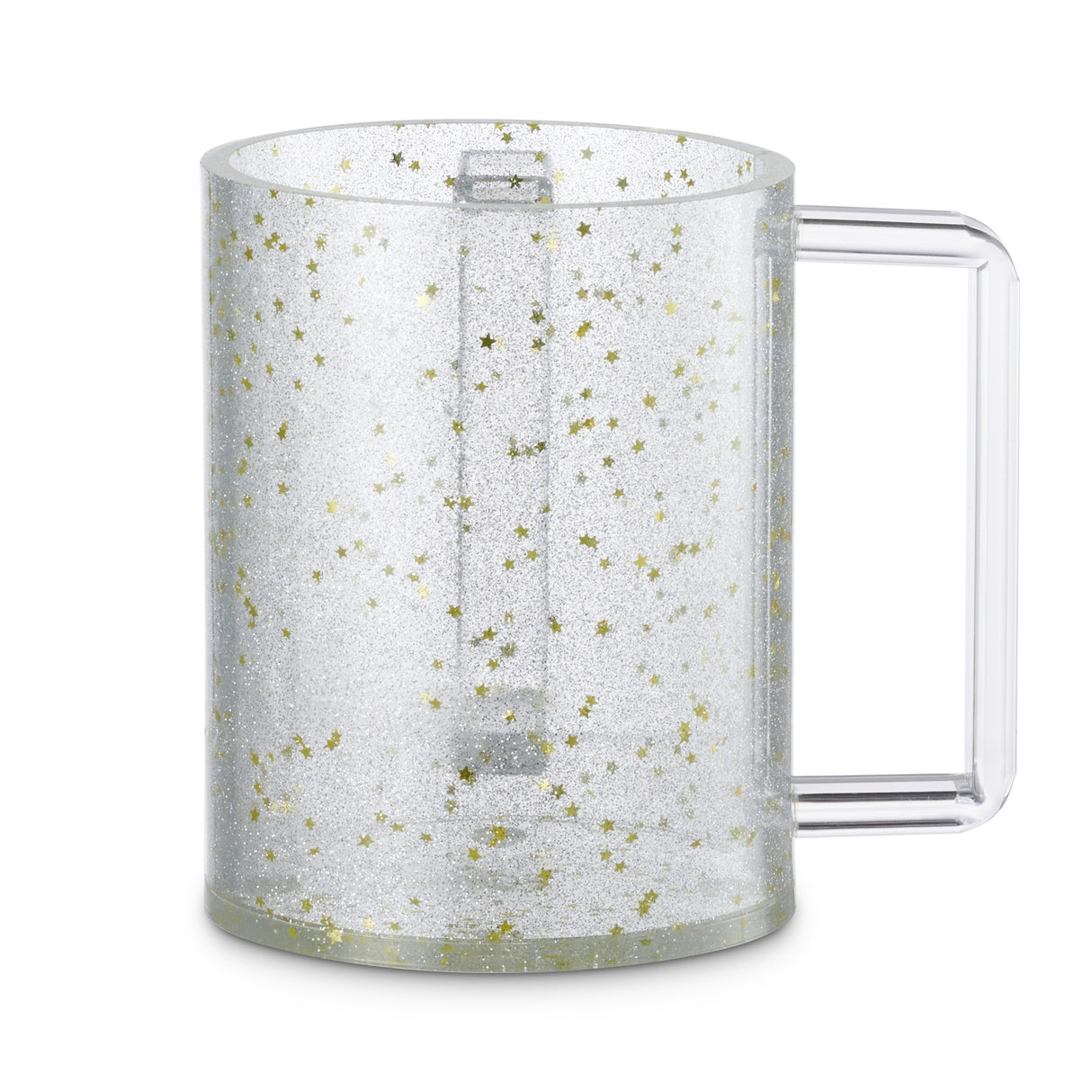 Acrylic Wash cup with Gold Glitter and Stars - Clear Handles - LEHADAR