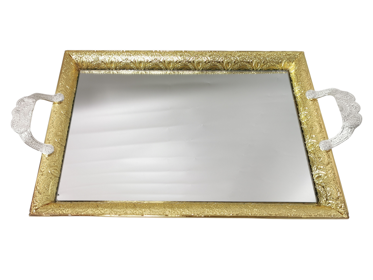 Mirror tray Gold with Silver Handles 20"x14" - LEHADAR