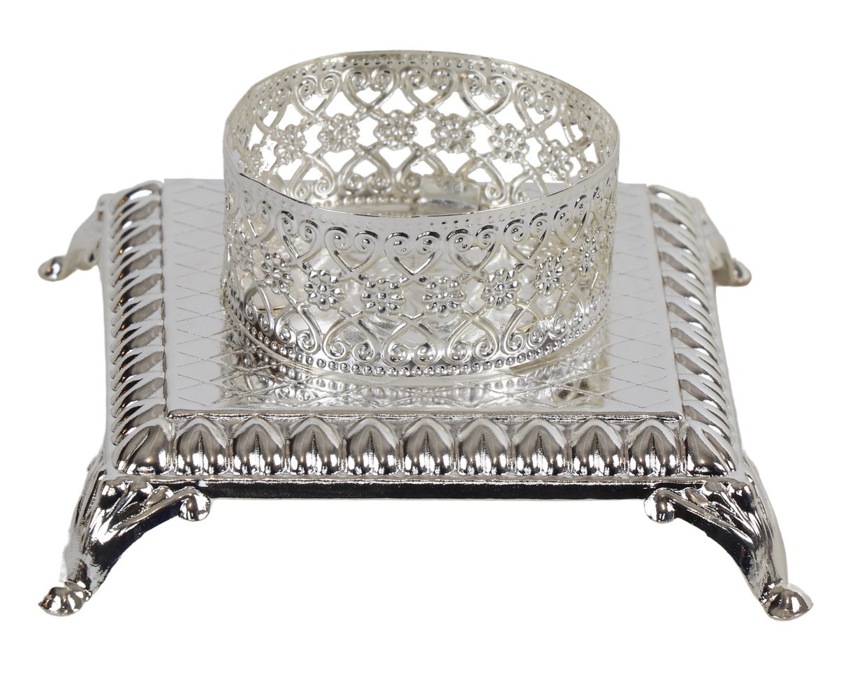 Silver Plated Tealight Candle Holder - Floral Design - LEHADAR