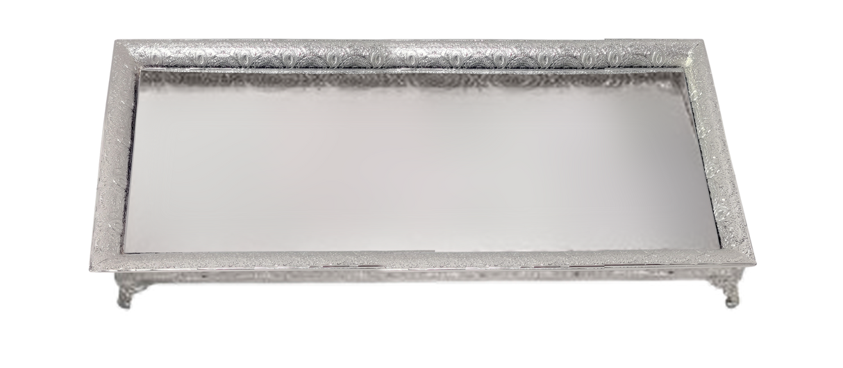 Silver Plated Mirror Tray - Filigree Design 18.5x13" - LEHADAR