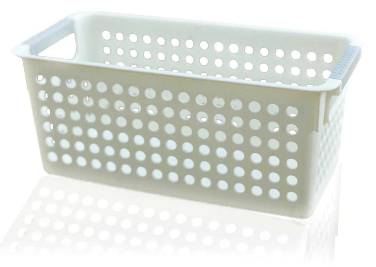 White Rectangular Plastic Shelf Organizer Basket with Handles - LEHADAR