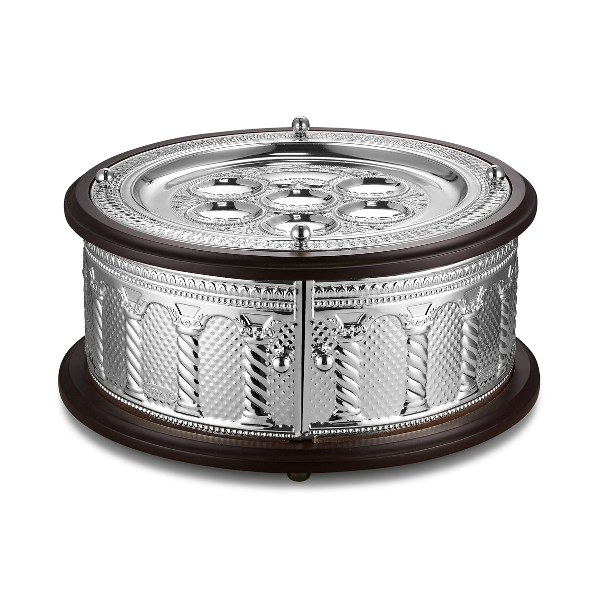 Seder Plate 3 Tier Wood And Silver Plated 6"H X 15" W - LEHADAR