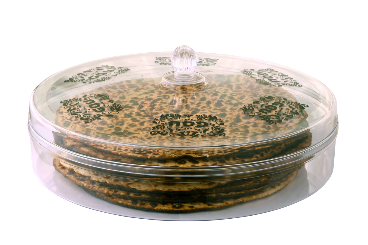 Matzah Holder Round Acrylic Design On Cover 12" - LEHADAR