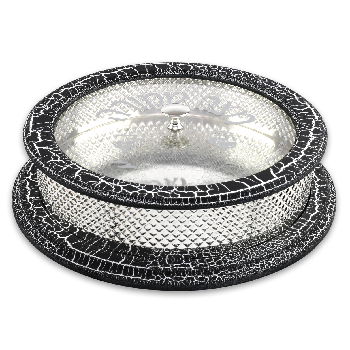 Wood And Silver Plated Matzah Holder Marble Black And White 14.5" X 5" - LEHADAR