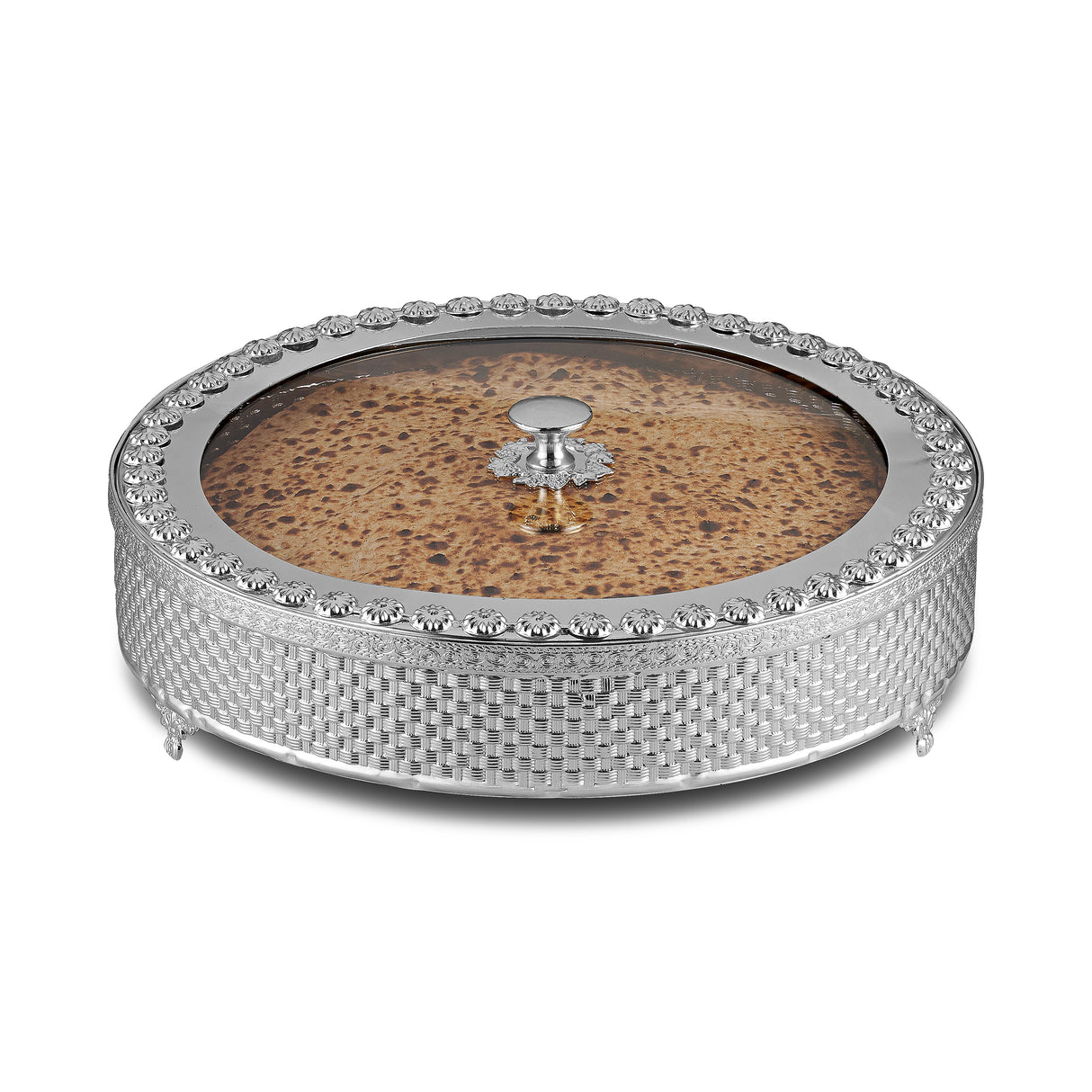 Matzah Holder Wave Design Silver Plated With Lucite cover 13 w X4.5 H " - LEHADAR