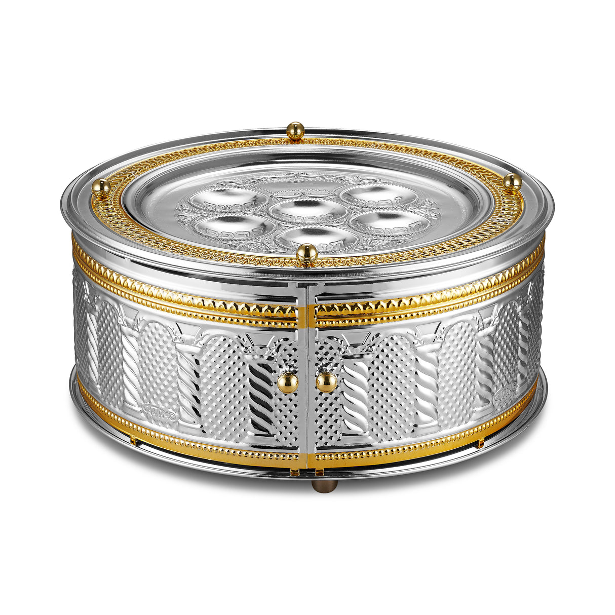 Seder Plate 3 Tier Silver Plated & Gold Royal Palace Design 6"H x 15" W - LEHADAR