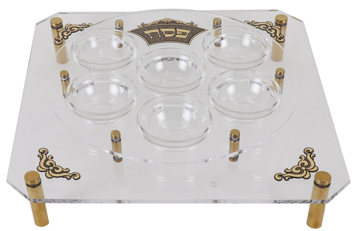 Acrylic Seder Plate Stand Gold Standoffs Gold Plate Engraved 16X16" X3" - LEHADAR