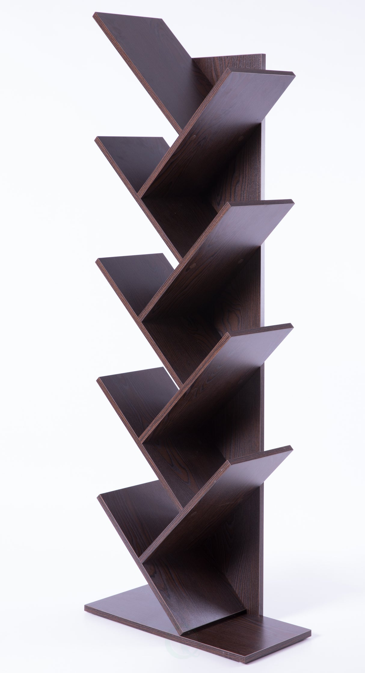 Wooden 9-Shelf Tree Magazine CD Storage Bookcase, Brown - LEHADAR