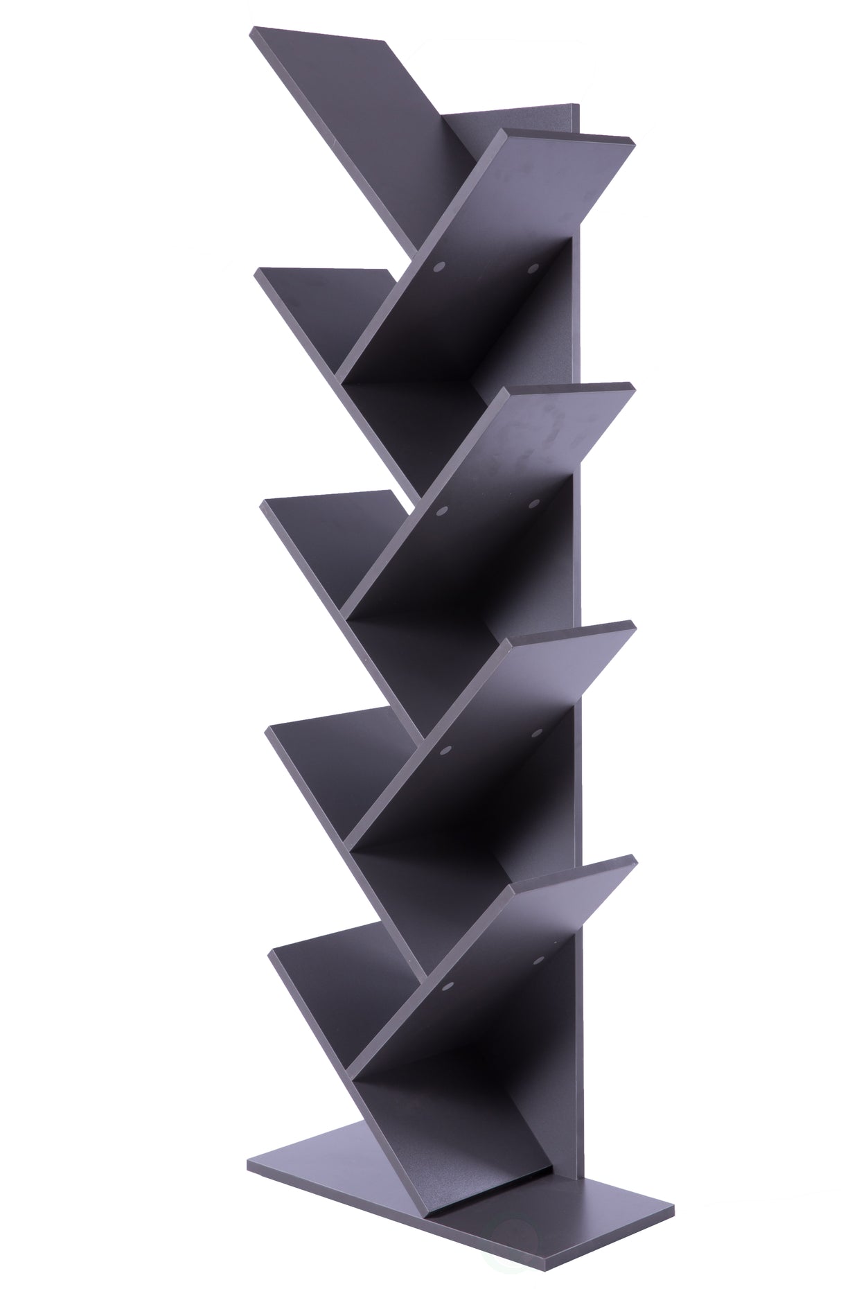 Wooden 9-Shelf Tree Magazine CD Storage Bookcase, Gray - LEHADAR