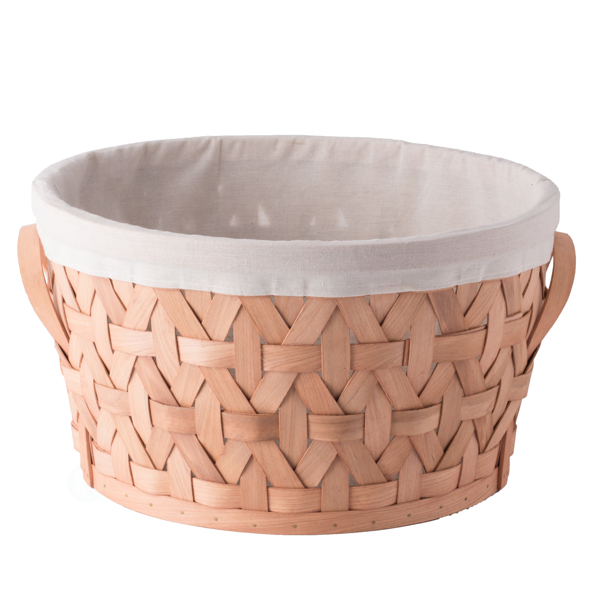 Wooden Round Display Basket Bins, Lined with White Fabric, Food Gift Basket, Large - LEHADAR