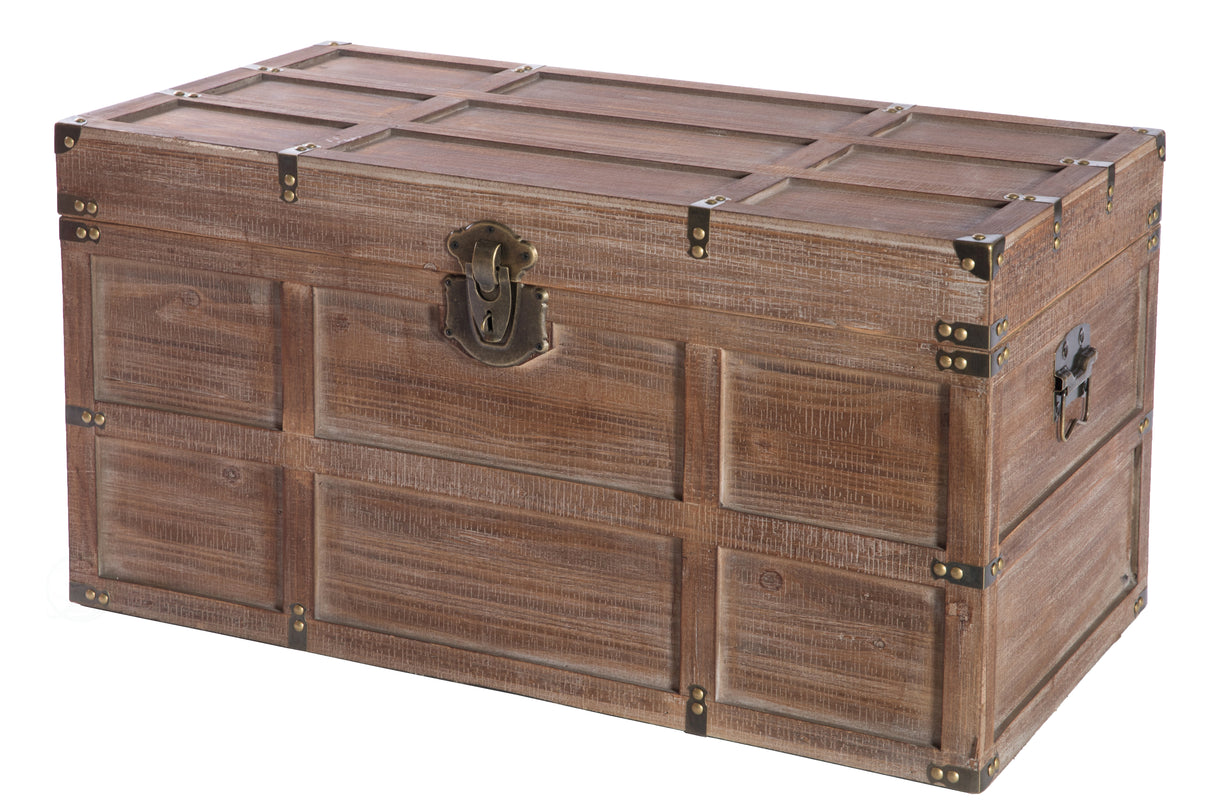 Wooden Rectangular Lined Rustic Storage Trunk with Latch, Large - LEHADAR