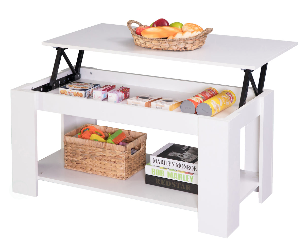 Modern Wood Coffee Table with Lift Tabletop, White - LEHADAR
