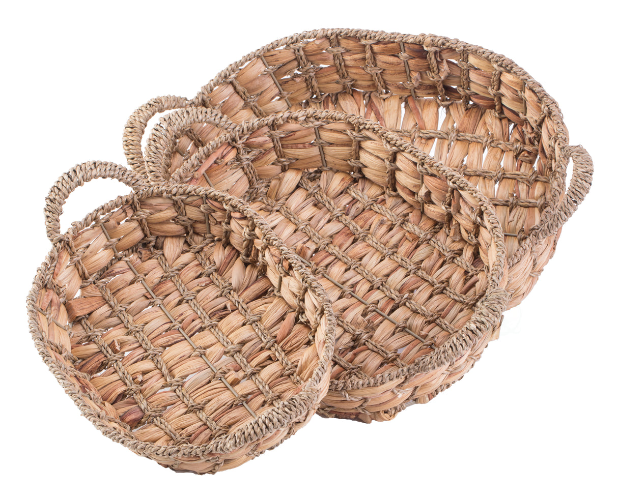 Seagrass Fruit Bread Basket Tray with Handles, Set of 3 - LEHADAR