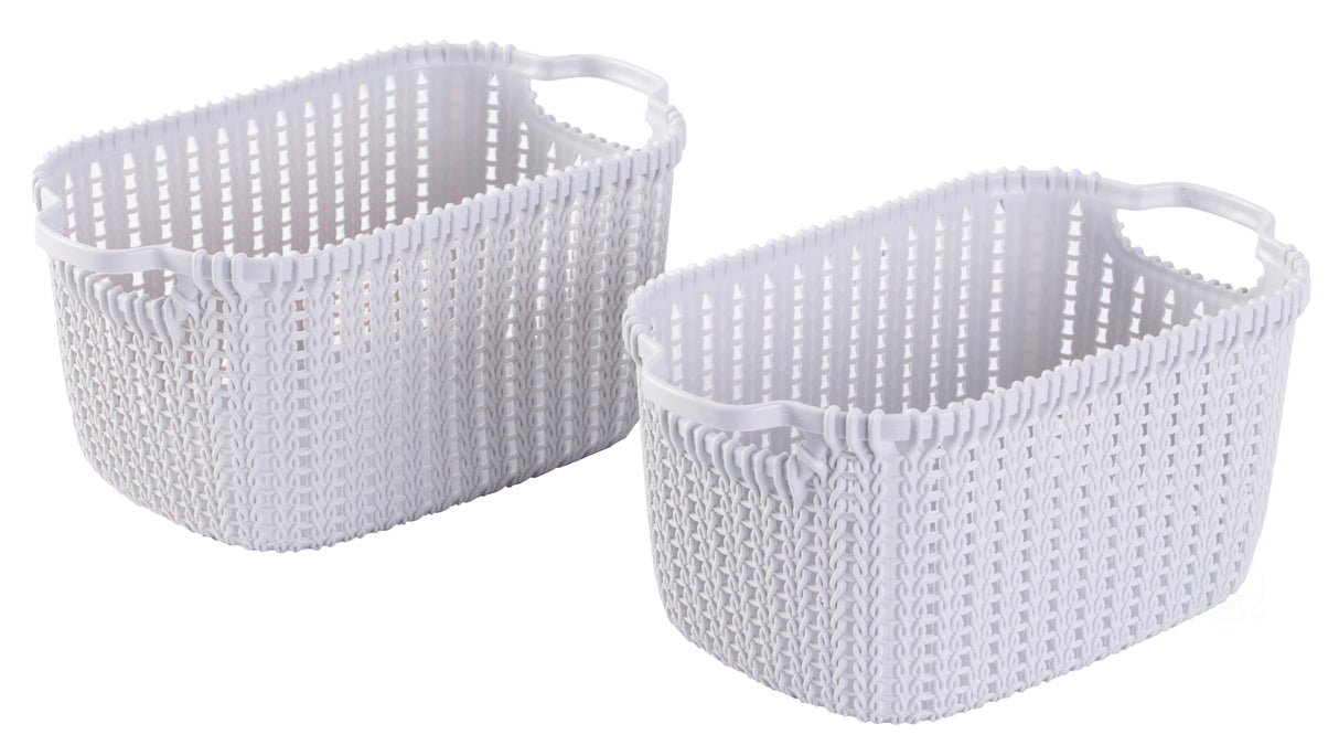 Plastic Wicker Basket Grey Small, Set of 2 - LEHADAR
