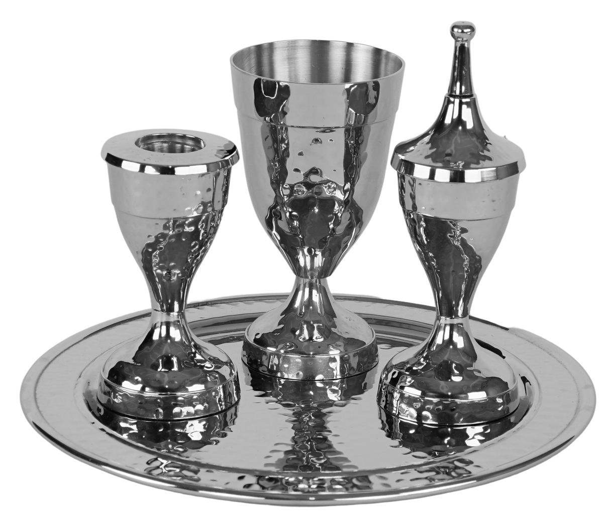 Havdalah Set Hammered Nickel Plated 4 pc - LEHADAR