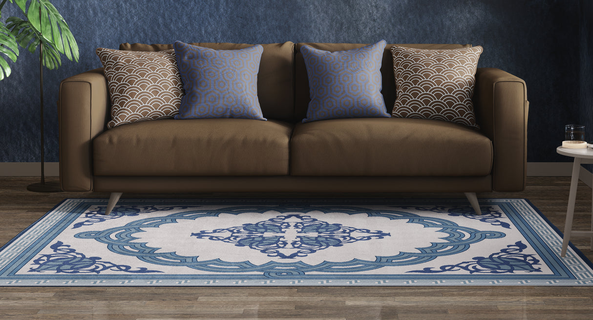 Deerlux Transitional Living Room Area Rug with Nonslip Backing, Blue Medallion Pattern, 5 x 7 ft Medium - LEHADAR