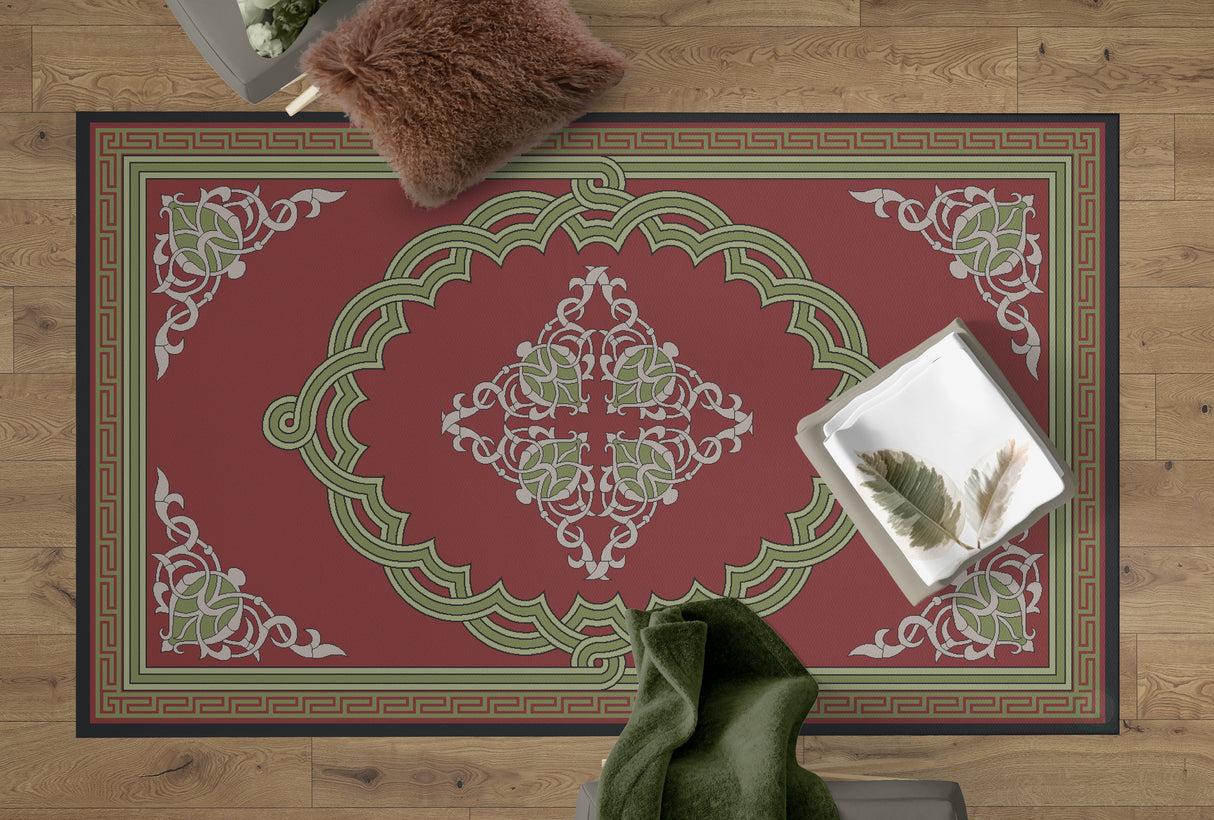 Deerlux Transitional Living Room Area Rug with Nonslip Backing, Red Medallion Pattern, 3 x 5 ft Extra Small - LEHADAR