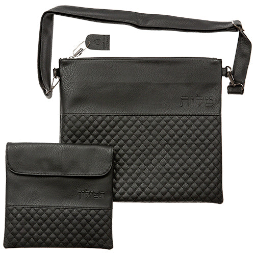 Leather Like Tallit & Tefillin Set 36*33 Cm - Black - LEHADAR