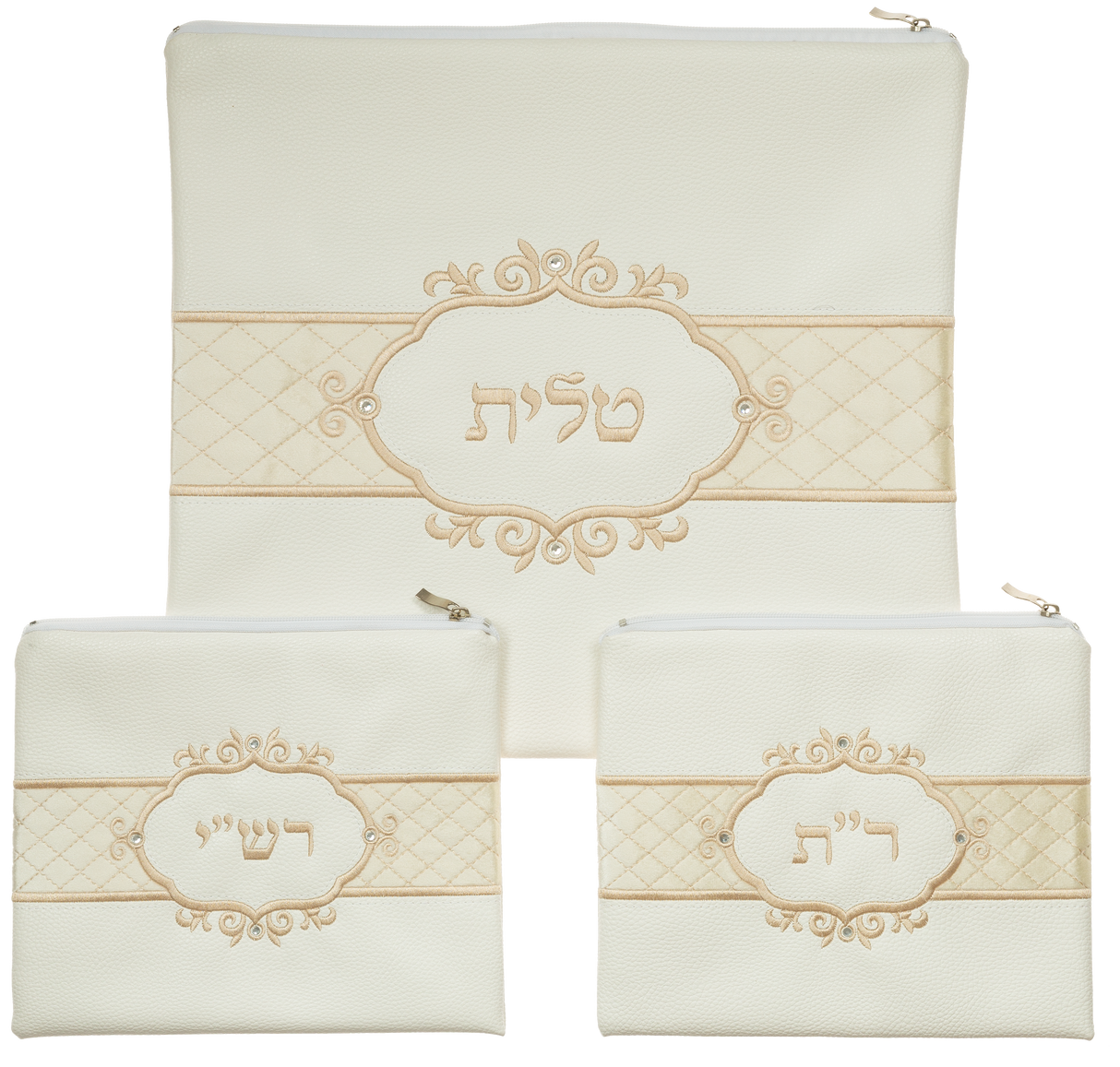 Tallit & Tefillin Rashi 3 Pc. Set 43x39 Cm- White - LEHADAR