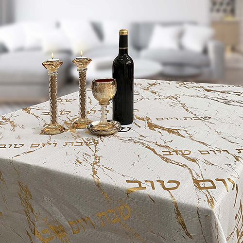 Elegant Tablecloth 55x86" gold Marble - LEHADAR