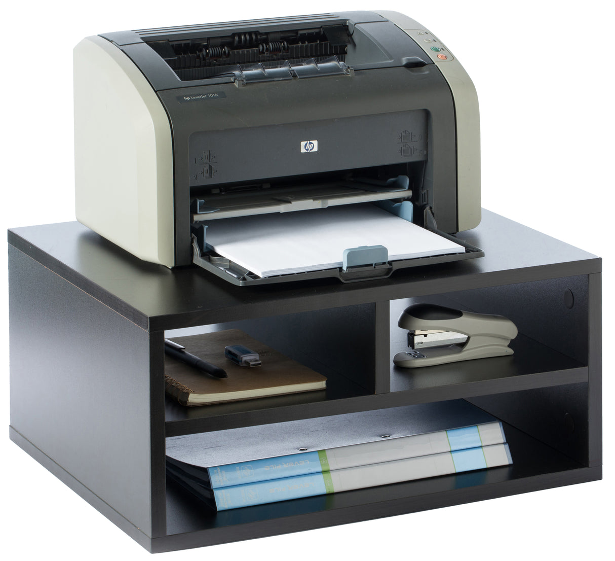 Printer Stand Shelf Wood Office Desktop Compartment Organizer, Black - LEHADAR