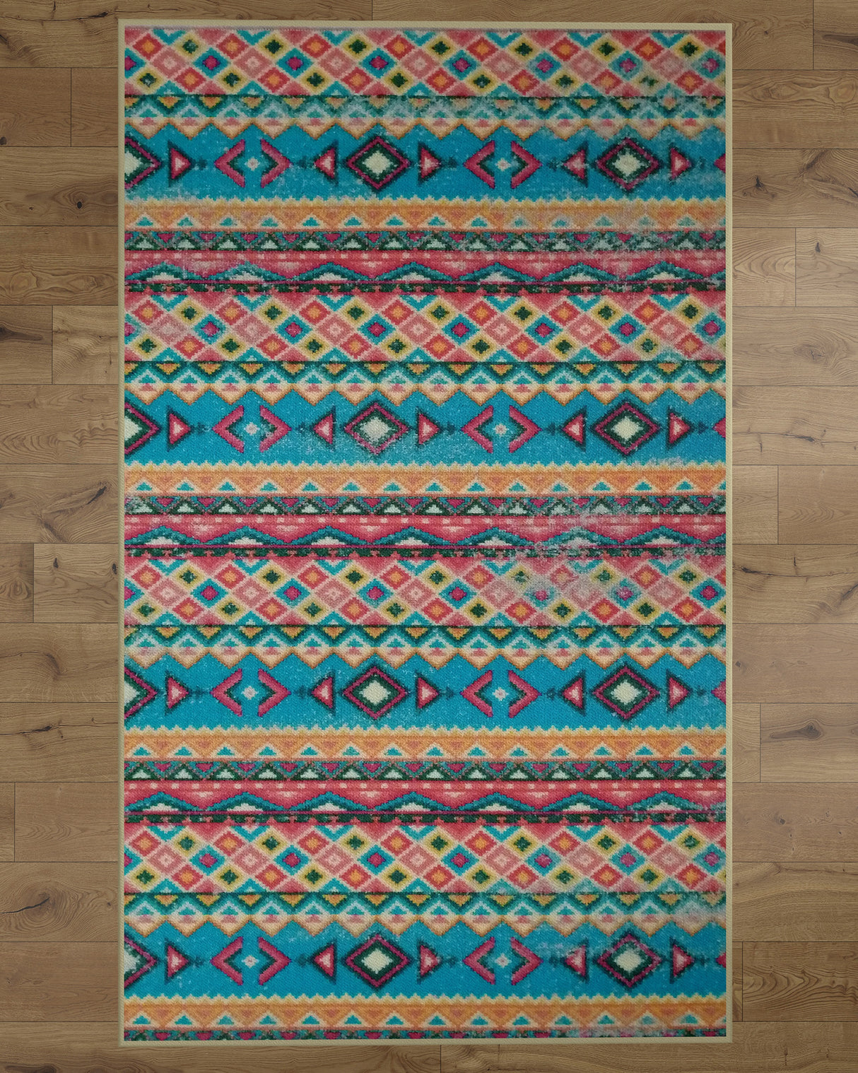 Deerlux Boho Living Room Area Rug with Nonslip Backing, Turquoise Aztec Pattern, 4 x 6 ft Small - LEHADAR
