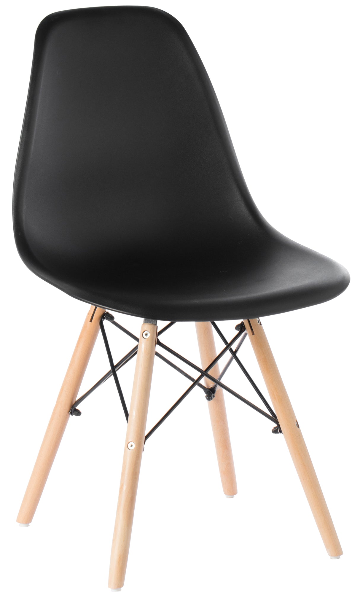 Mid-Century Modern Style Plastic DSW Shell Dining Chair with Solid Beech Wooden Dowel Eiffel Legs, Black - LEHADAR