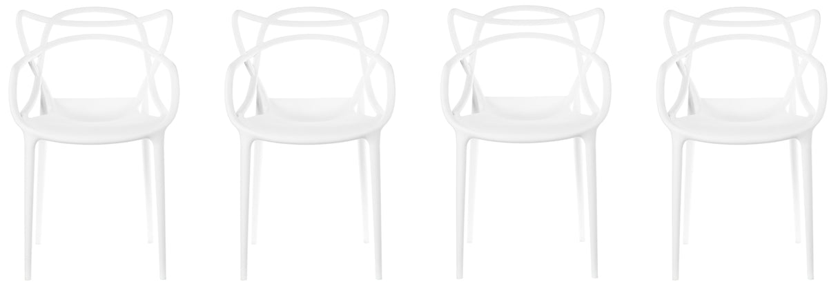 Mid-Century Modern Style Stackable Plastic Molded Arm Chair with Entangled Open Back, Set of 4 White - LEHADAR