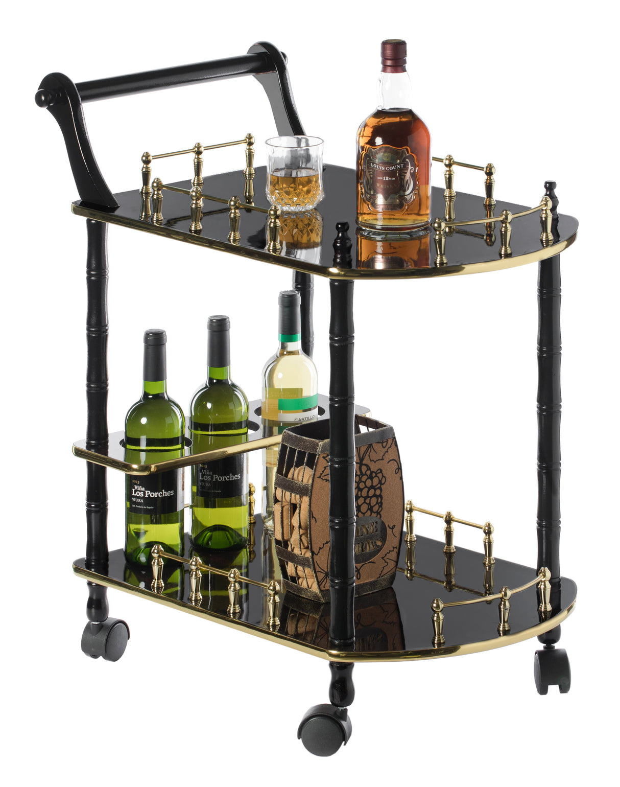 Serving Bar Cart Tea Trolley, 2 Tier Shelves on Rolling Wheels, Mobile Liquor Bar for Wine Beverage Drink Dinner Party, Utility Kitchen Storage Island Coffee Cabinet for Dining Living Room, Wood, Brown - LEHADAR