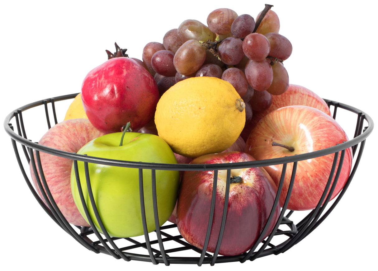Black Iron Wire Fruit Bowl for kitchen counter, Storage Basket for Fruits, Vegetables, and Bread - LEHADAR