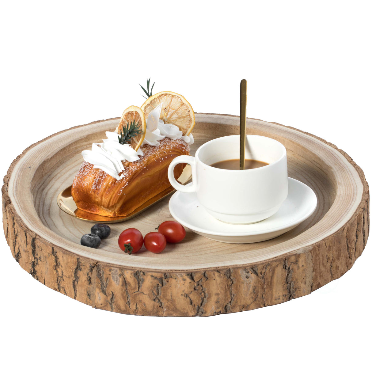 Wood Tree Bark Indented Display Tray Serving Plate Platter Charger - 14 Inch Dia - LEHADAR