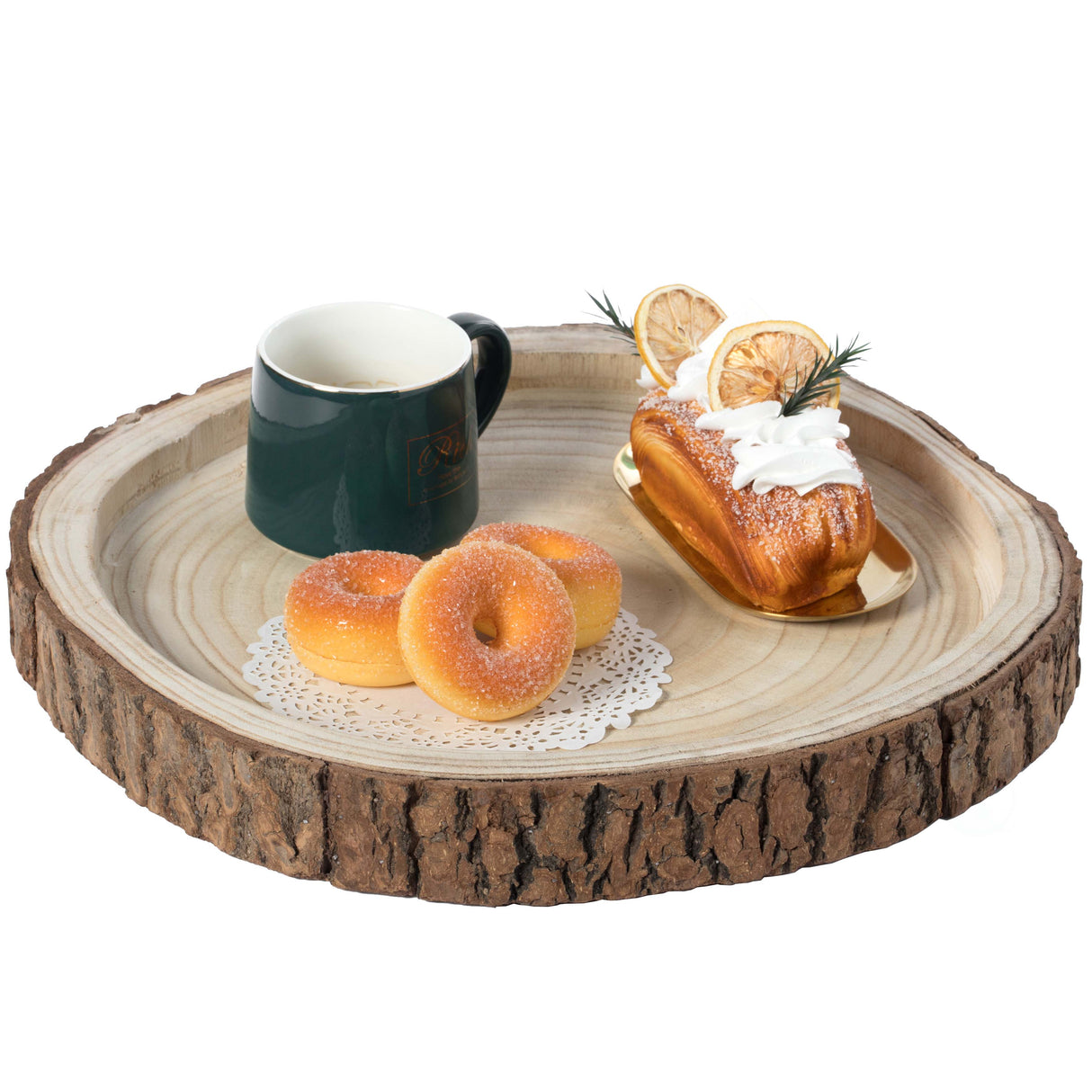 Wood Tree Bark Indented Display Tray Serving Plate Platter Charger - 16 Inch Dia - LEHADAR