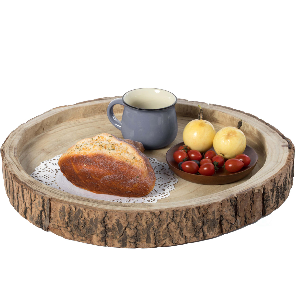 Wood Tree Bark Indented Display Tray Serving Plate Platter Charger - 18 Inch Dia - LEHADAR