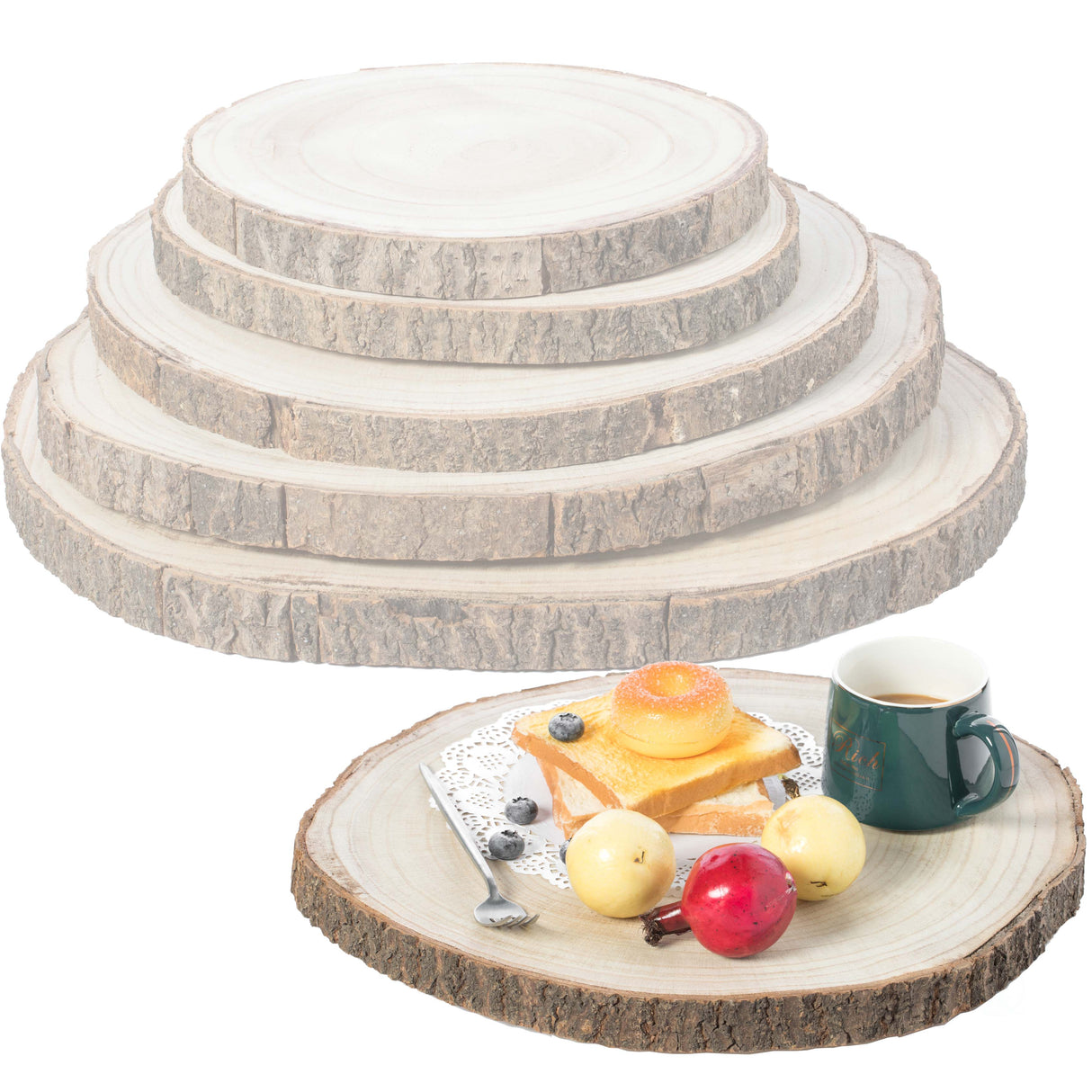Barky Natural Wood Slabs Rustic Ornament Slice Tray Table Charger - Set of 5 - LEHADAR