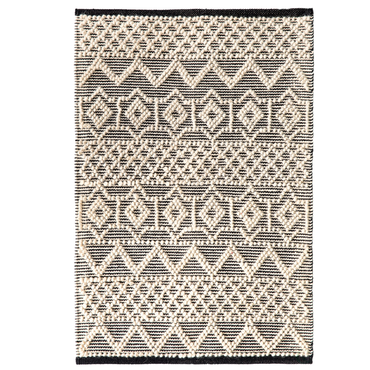 Handwoven Black and White Textured Wool Flatweave Kilim Rug, 2' x 3' - LEHADAR