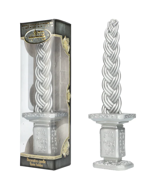 Decorative Silver Havdalah Candle In Silver Holder - LEHADAR