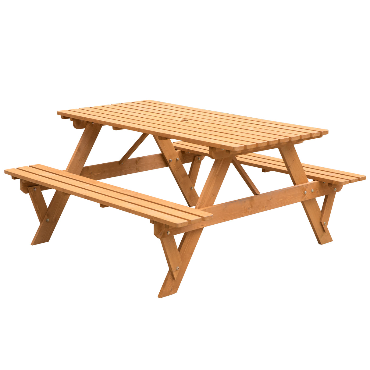 A-Frame Outdoor Patio Deck Garden Picnic Table, Stained - LEHADAR