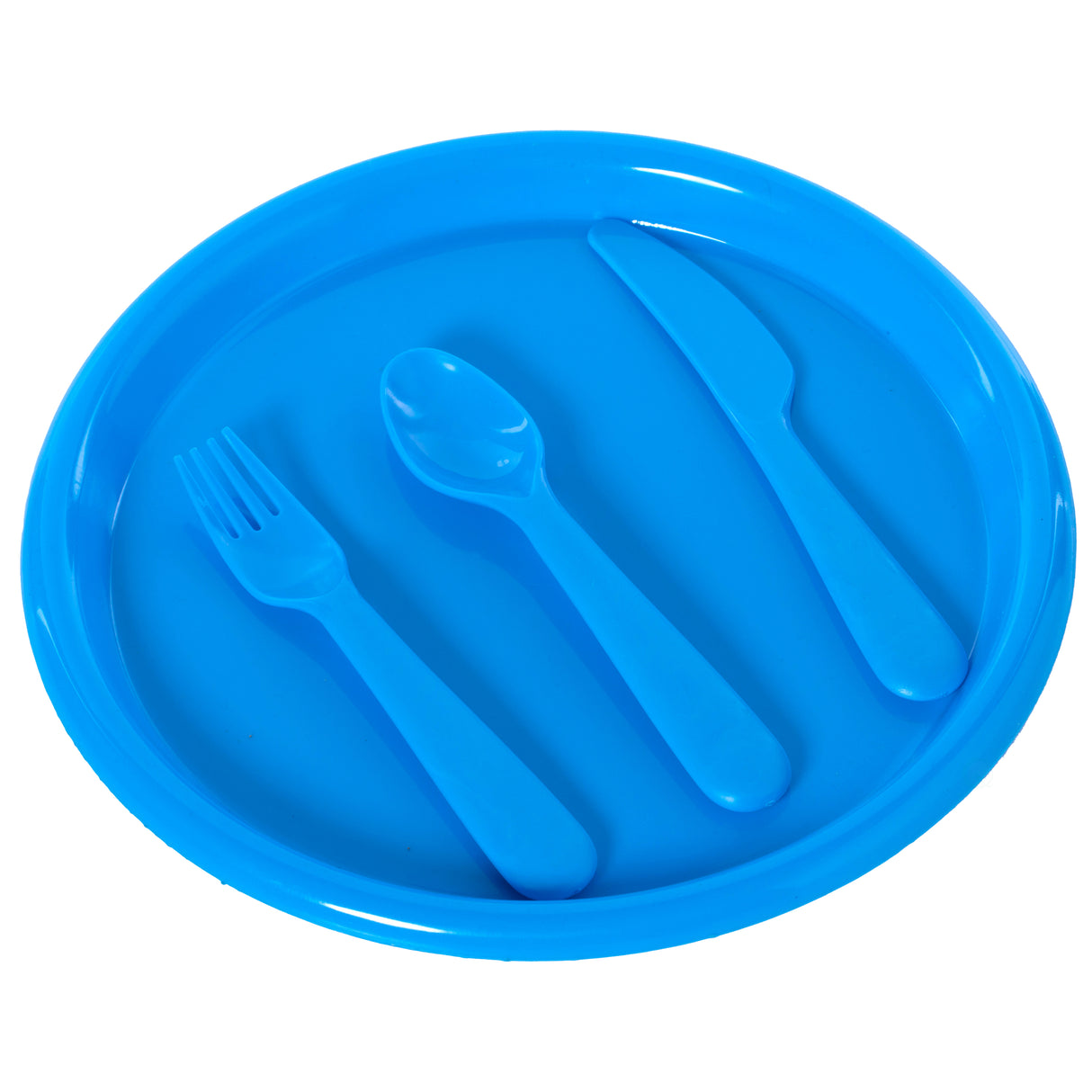Reusable Cutlery Set of 4 Plastic Plates, Spoons, Forks and Knives for Baby and Toddlers, Blue - LEHADAR