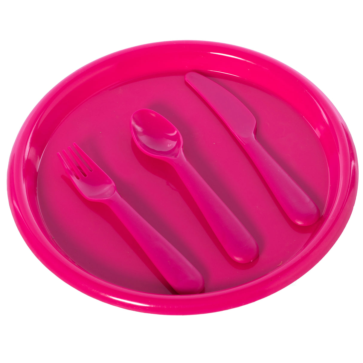 Reusable Cutlery Set of 4 Plastic Plates, Spoons, Forks and Knives for Baby and Toddlers, Pink - LEHADAR