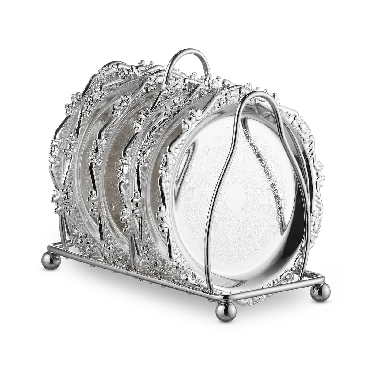 Set Of 6 Silver Plated Trays for Kiddush Cups With Stand - LEHADAR