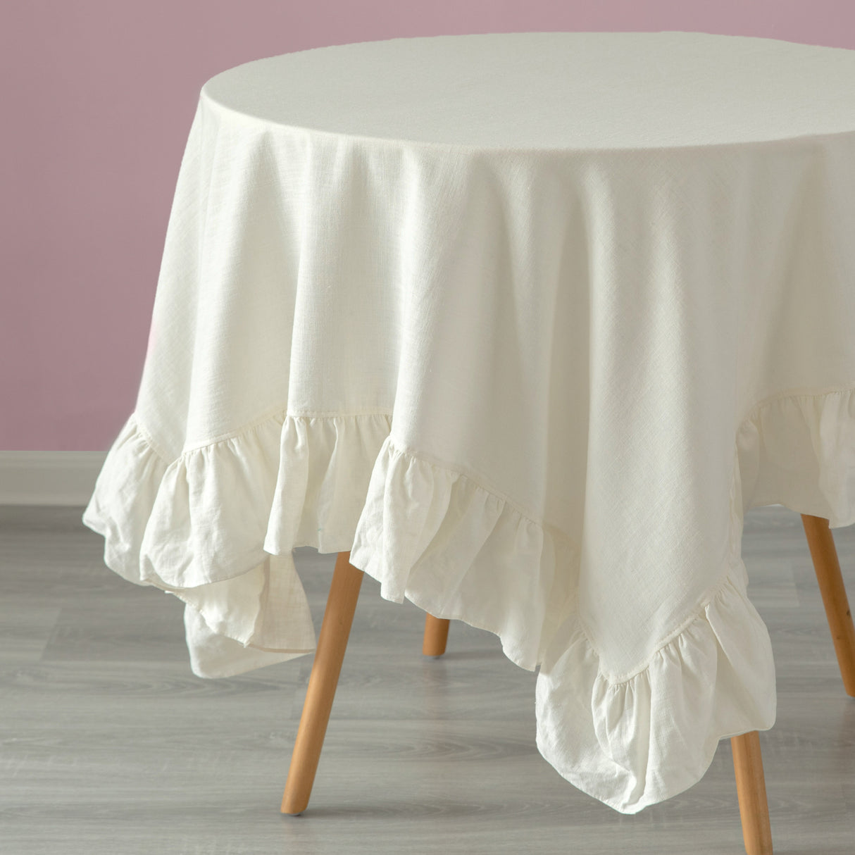 Deerlux 100% Pure Linen Washable Tablecloth with Ruffle Trim, 70" x 70" Square White - LEHADAR